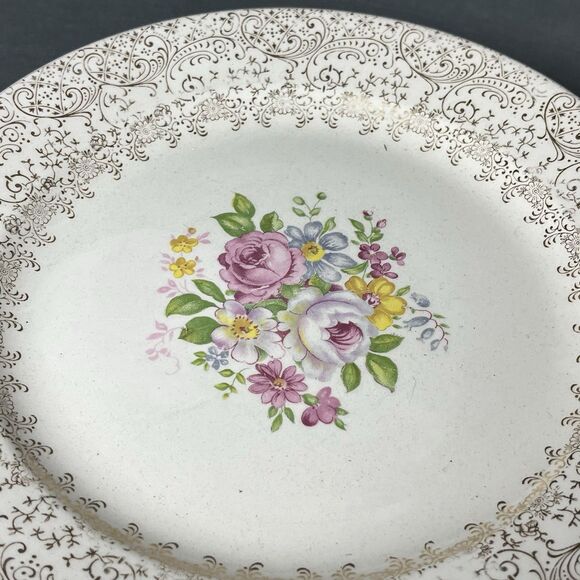Dinner Plates 10" Royal China Rose Glory 24 Kt Gold-Set 12-Vintage 1950s - Picture 3 of 16